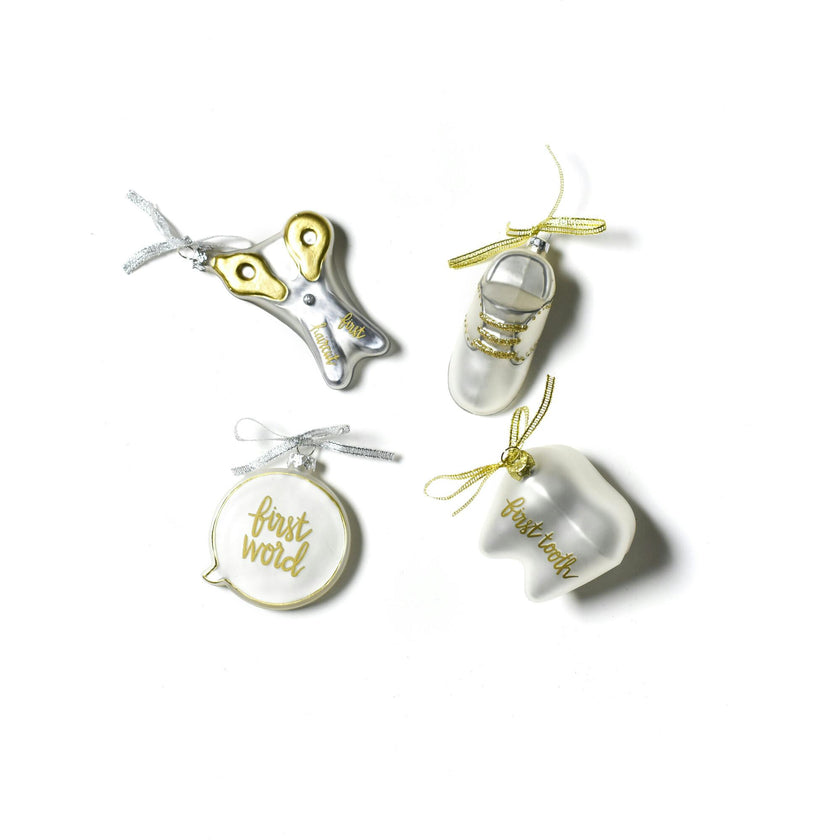 Set of 4 Baby's First Milestones Glass Ornaments