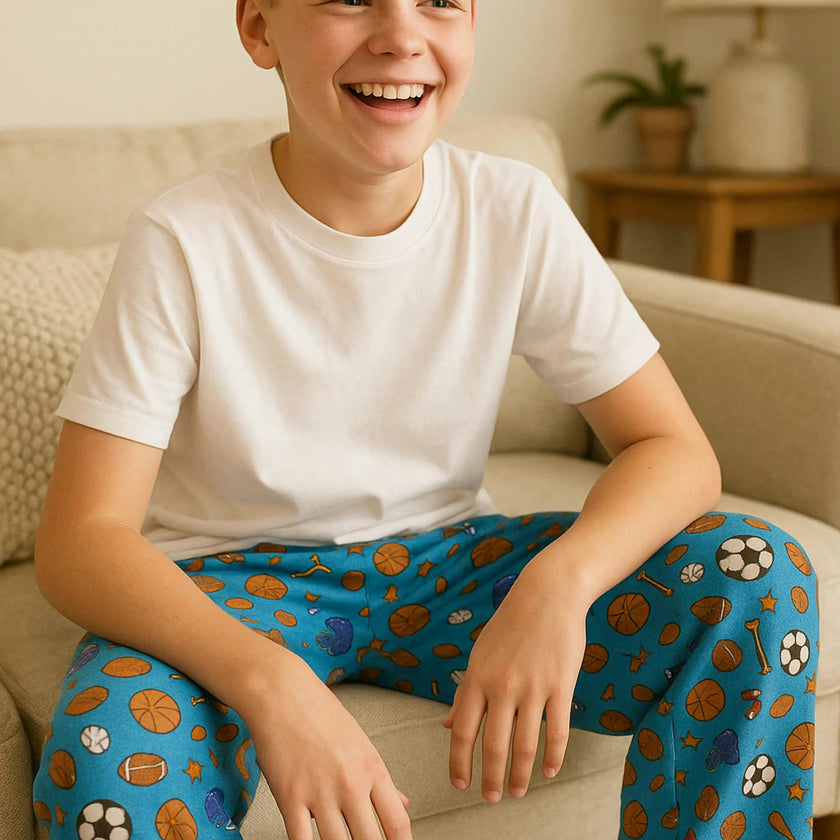 Boy's Blue Sports Printed Plush Loungewear Pant