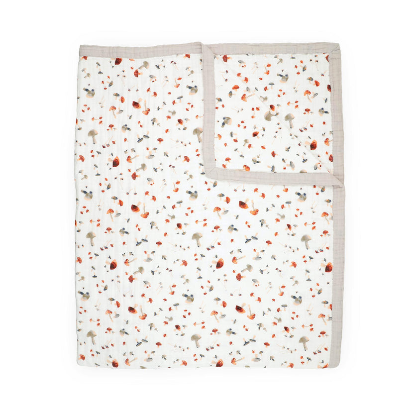 Cotton Muslin Quilted Throw - Mushrooms