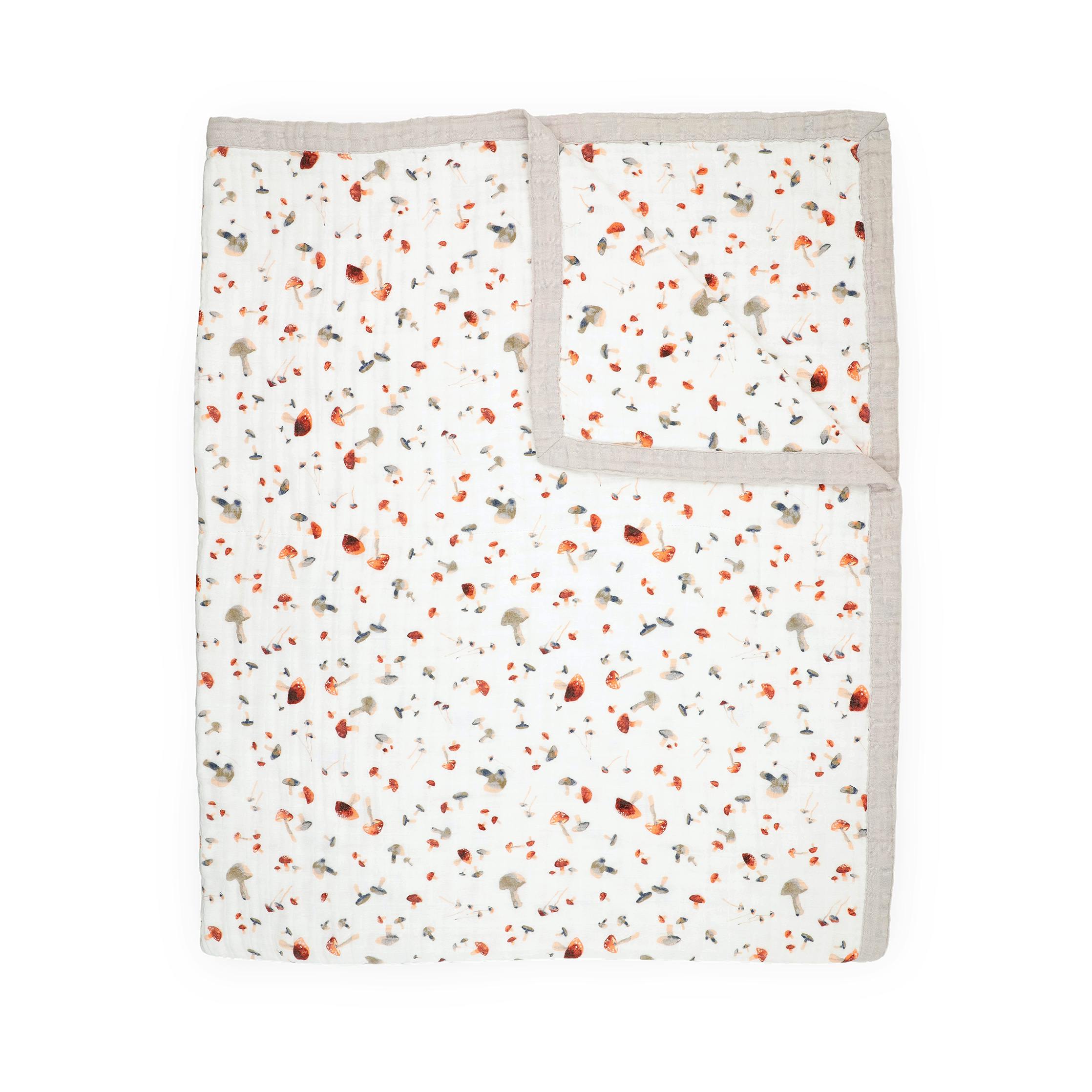 Cotton Muslin Quilted Throw - Mushrooms