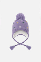 Winter Peruvian Knit Hat Violet With Pompom