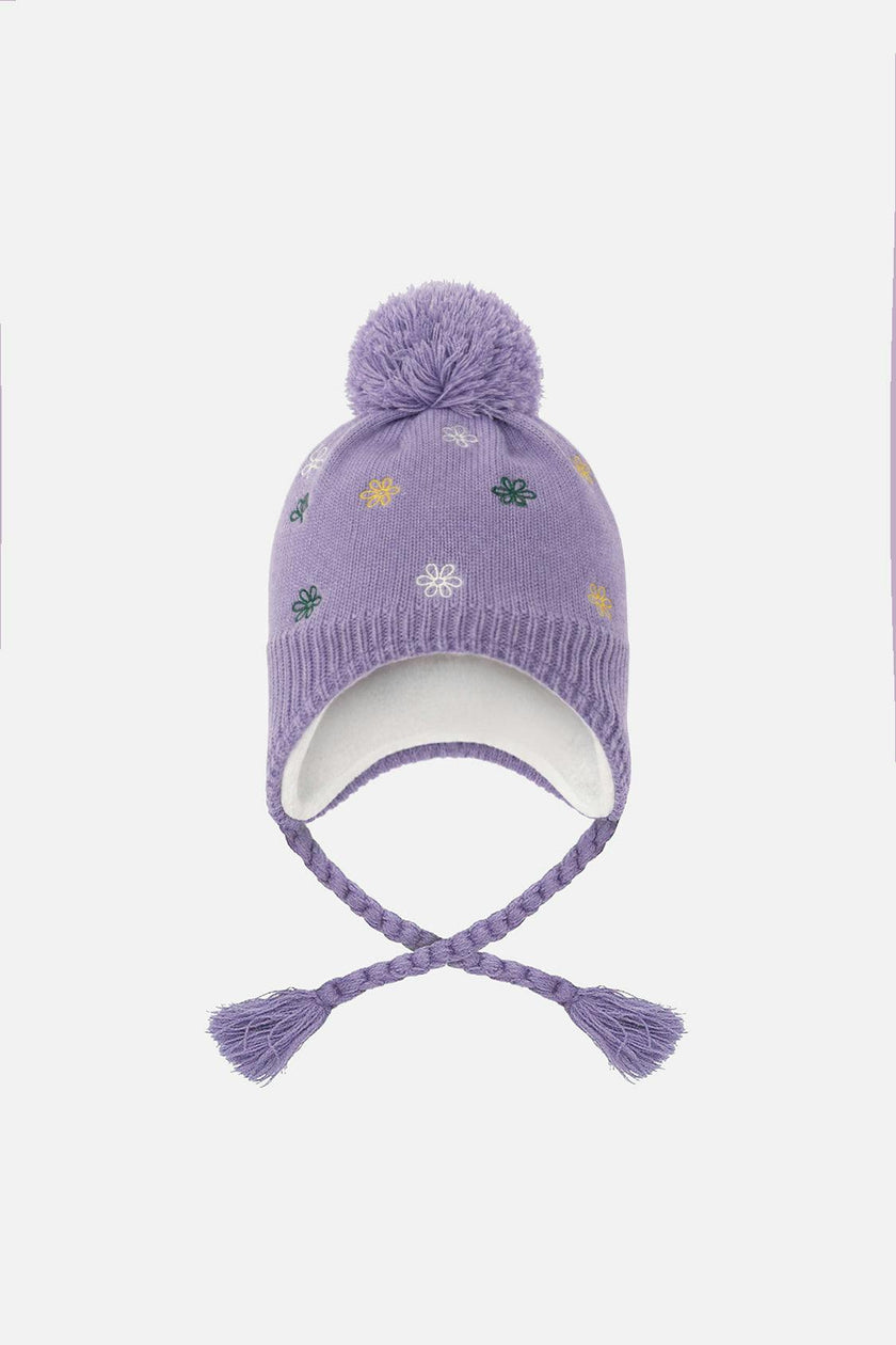 Winter Peruvian Knit Hat Violet With Pompom