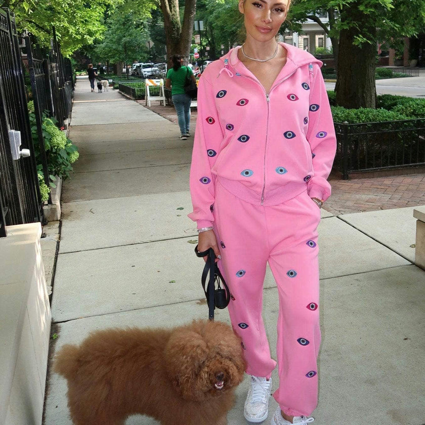 Women's Evil Eye Hoodie Set Pink