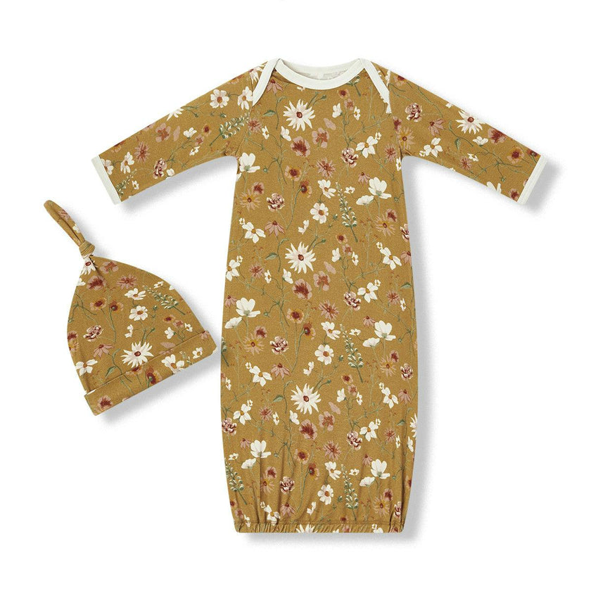 Wildflower Luxe Stretch Newborn Gown & Hat Set