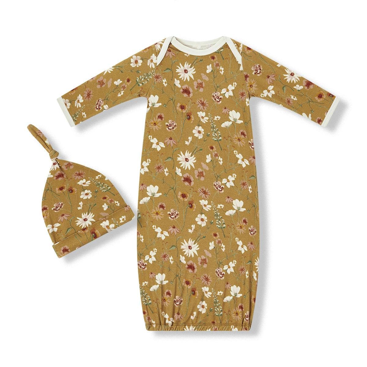 Wildflower Luxe Stretch Newborn Gown & Hat Set