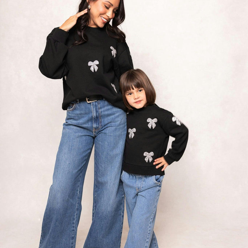 Micah Crew Neck Sweatshirt in Black & Bows