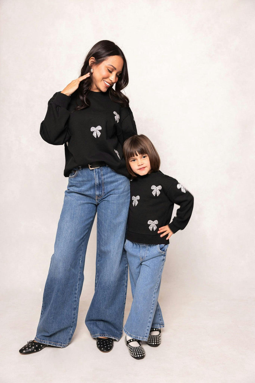Micah Crew Neck Sweatshirt in Black & Bows
