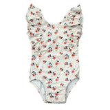 Girl's Ruffle Sleeve Cross Back Swimsuit