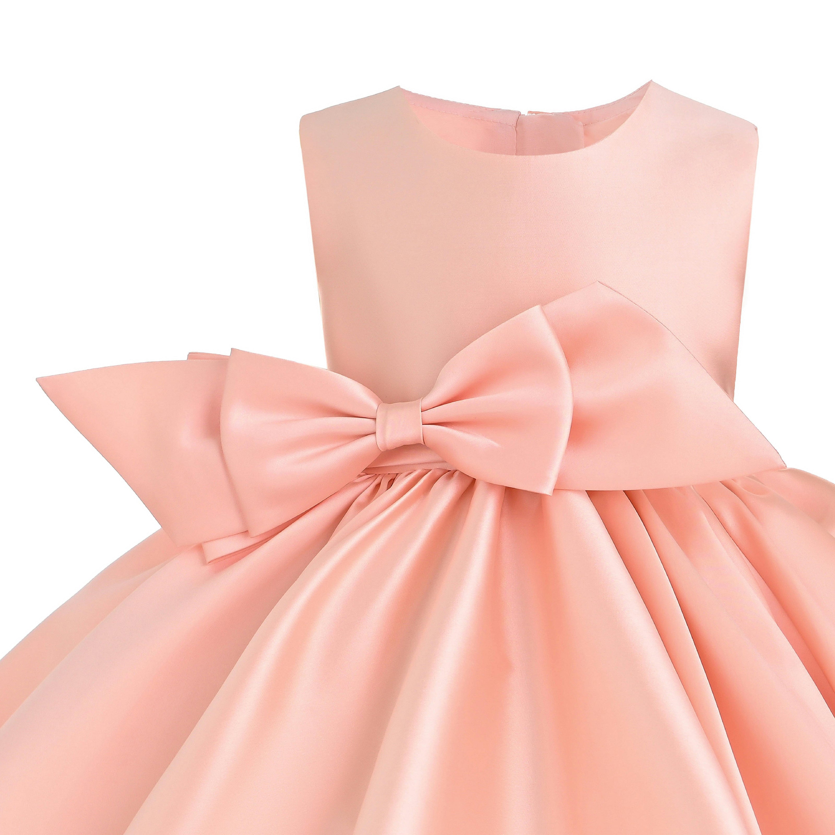 Peach Sabina Satin Flared Dress with Side Bow