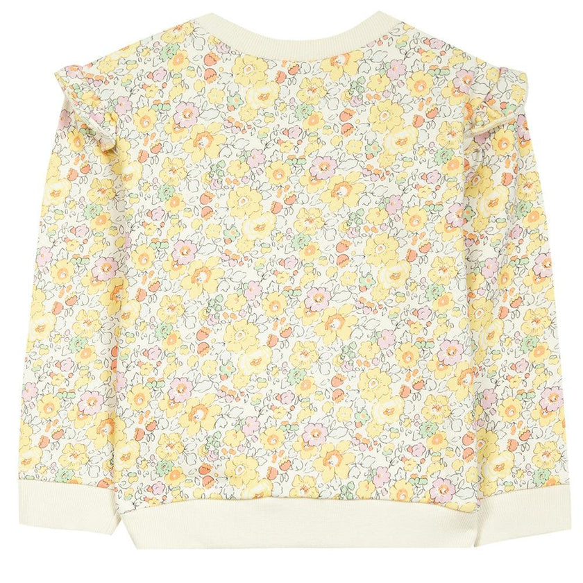 Ruffle Shoulder Floral Sweatshirt
