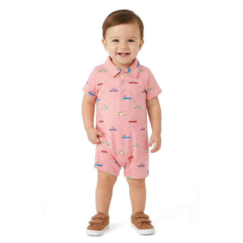 Infant Boys Polo Romper | Coral Cars