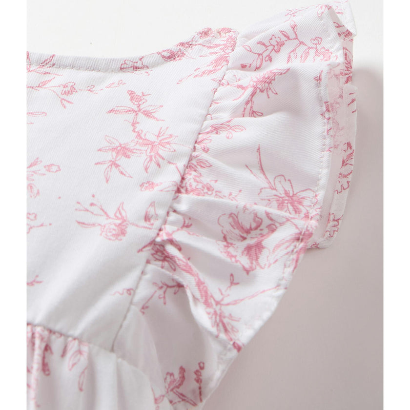 Baby's Twill Ruffled Romper in Pink Timeless Toile