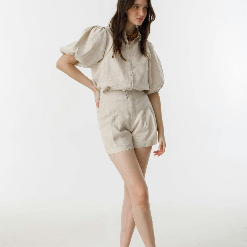 Frida Linen Shorts - Natural