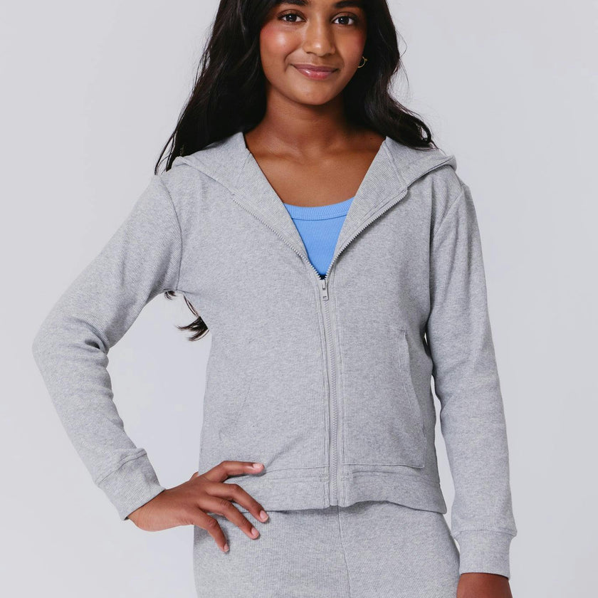 Girls Rib Hoodie in Collegiate Gray