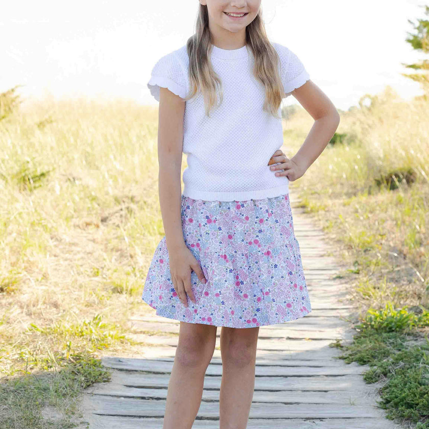 Short Sleeve Sweater with Scallop Edges