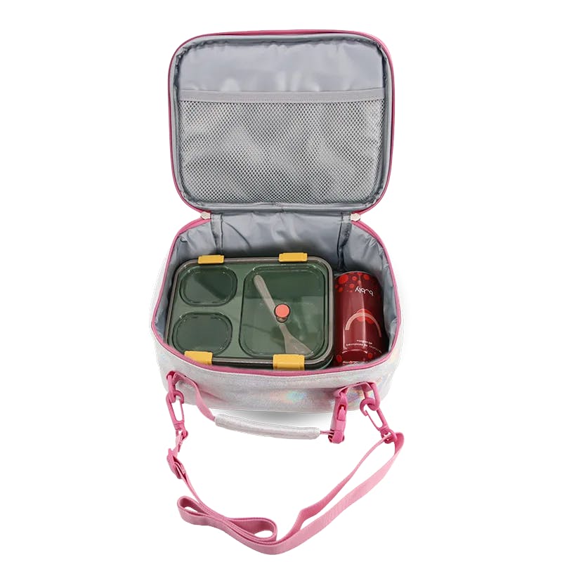 Junior Backpack with Lunch Box and 14oz Water Bottle For School in Metallic Silver