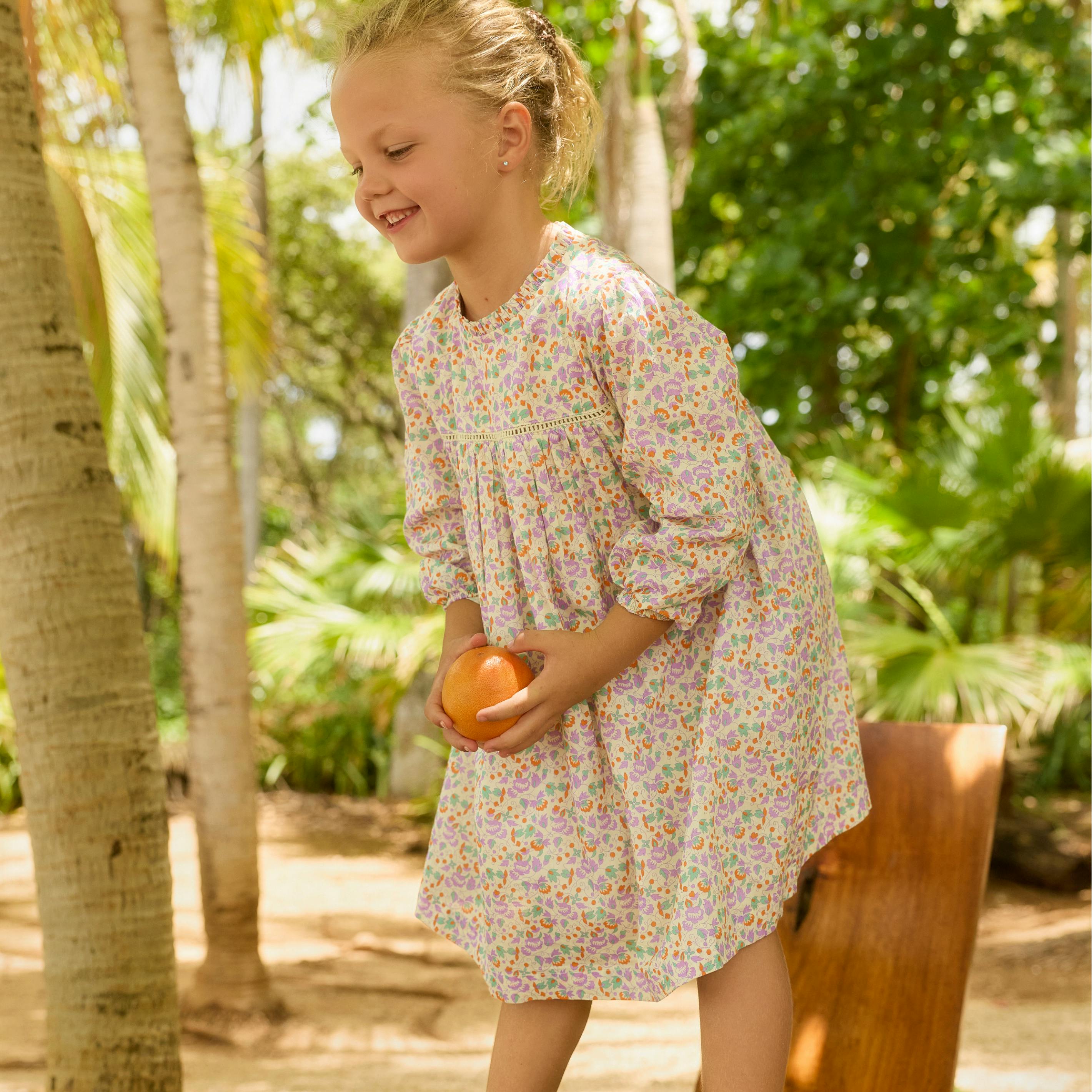 girls orchid floral long sleeve ruffle dress