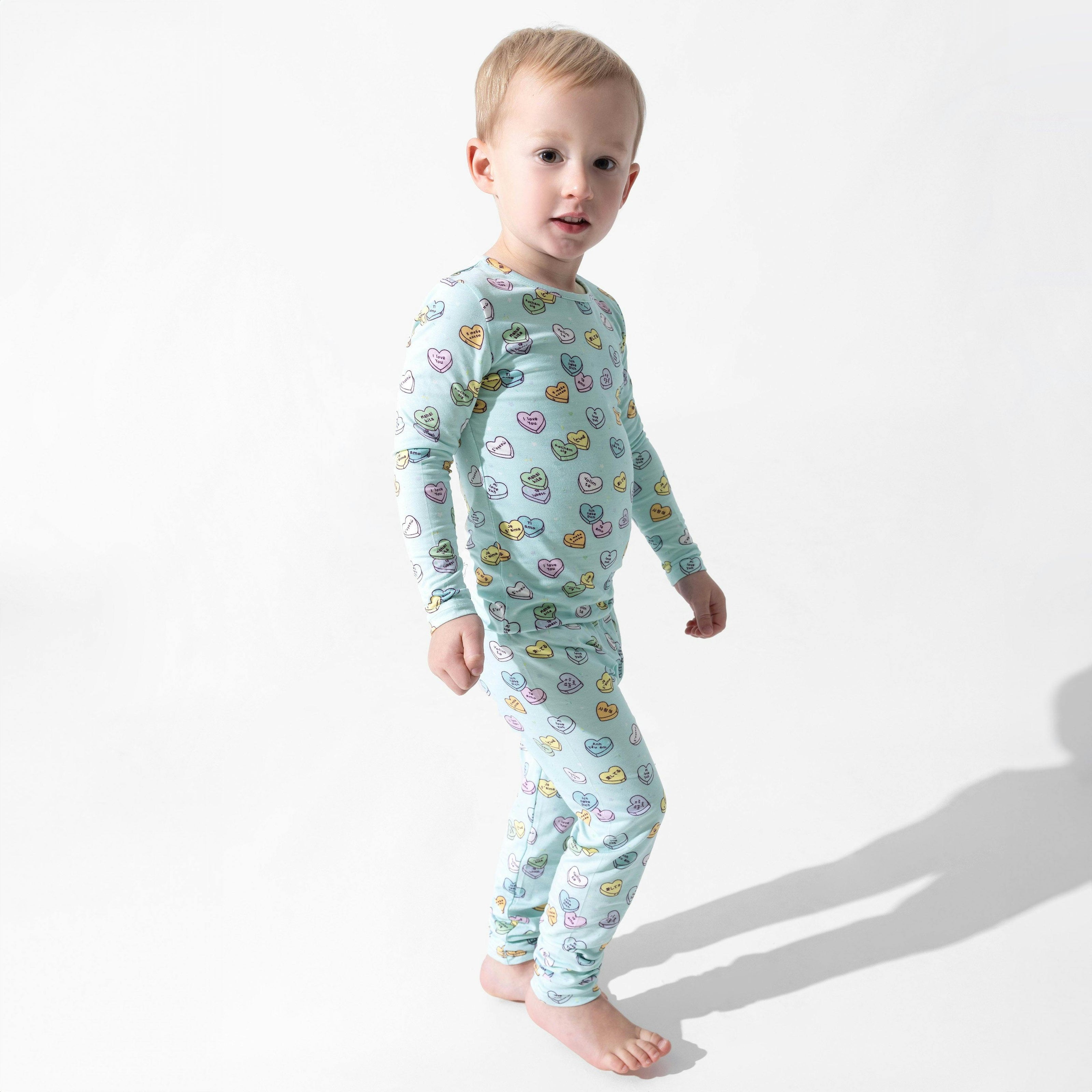 Candy Hearts Blue Bamboo Kids Pajamas