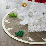 Handmade Felted Cats and Green Trees Grey Christmas Tree Skirt 36",