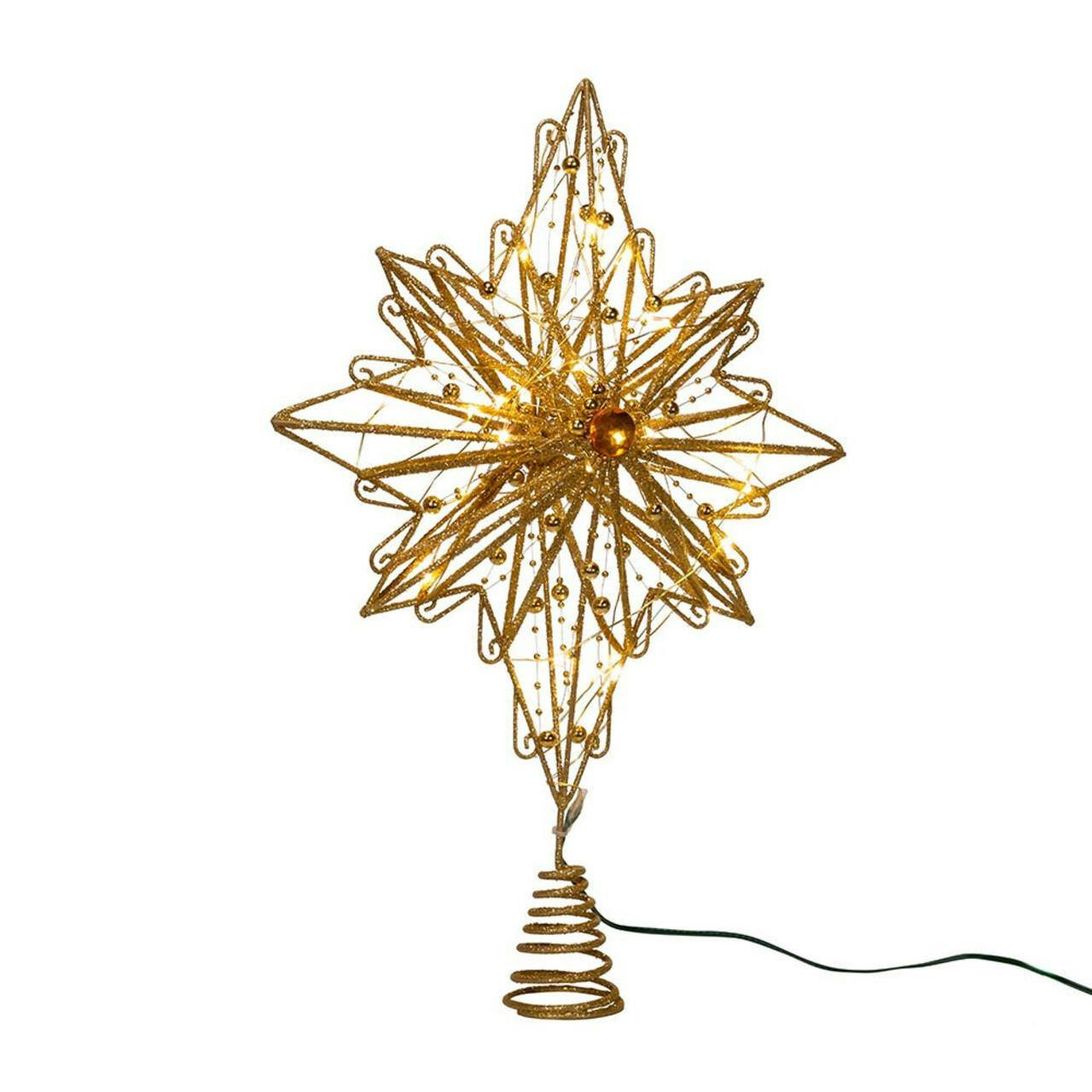 Kurt Adler 15.5-Inch 30-Light Fairy Light Gold Star Tree Topper