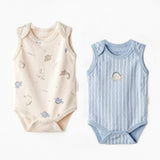 Beige and Blue Dino Bodysuits