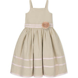 Linen Cami Rosette Dress, Brown