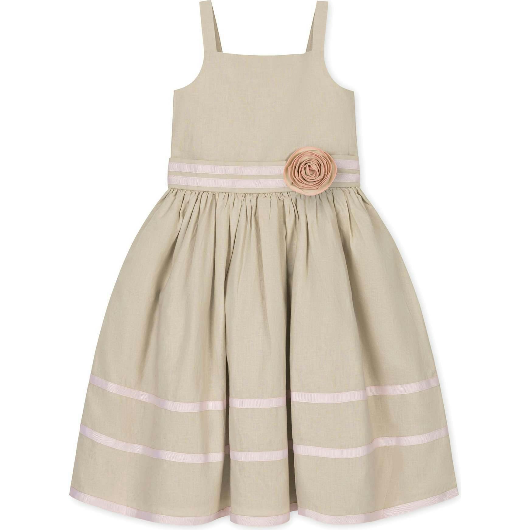 Linen Cami Rosette Dress, Brown