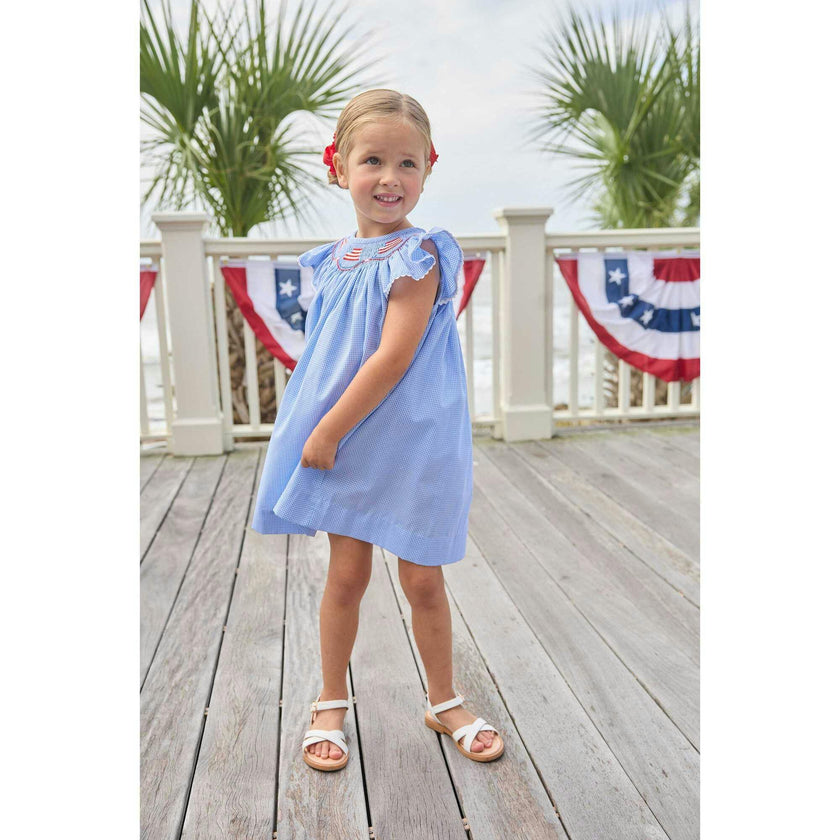 Smocked Bishop Dress - Flags
