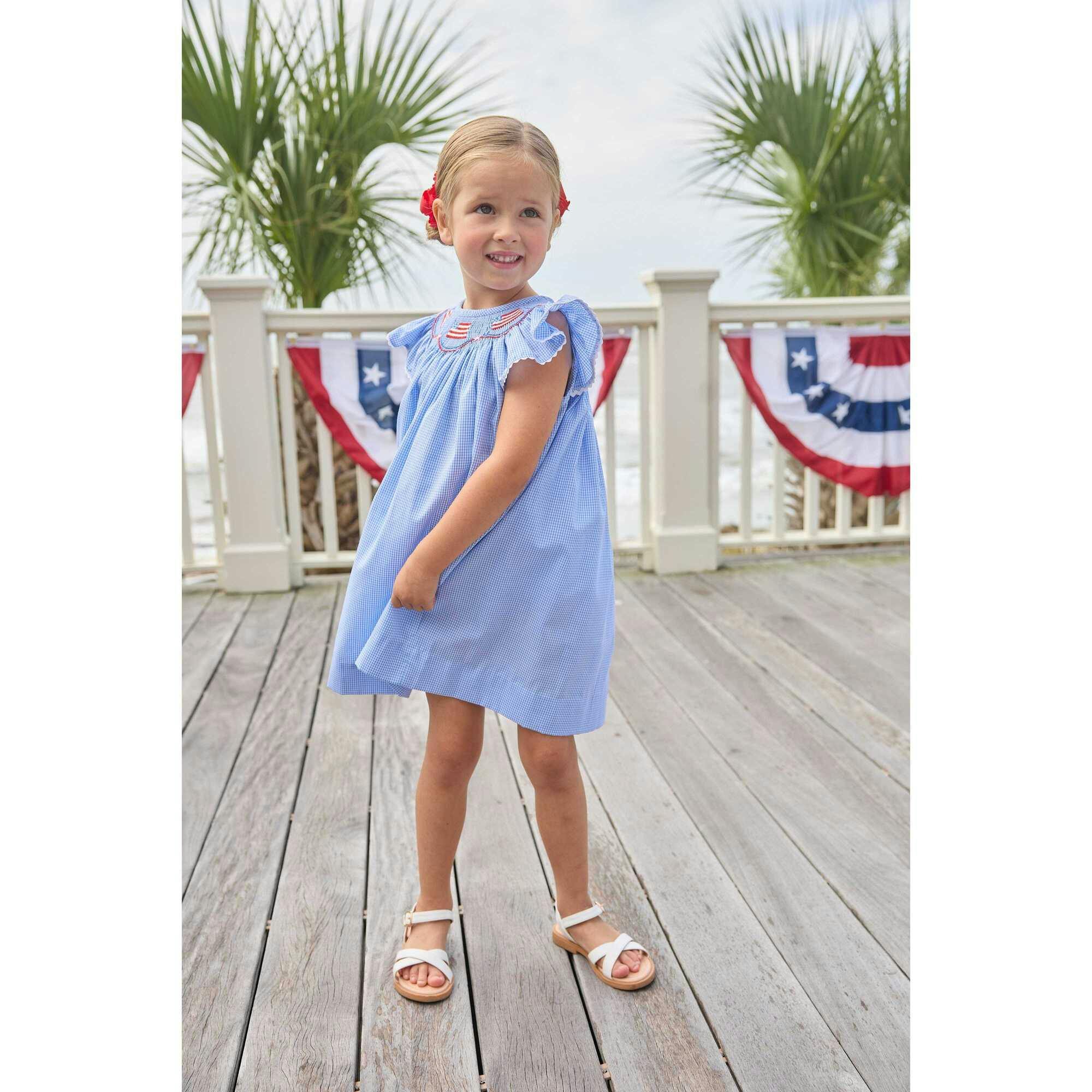 Smocked Bishop Dress - Flags