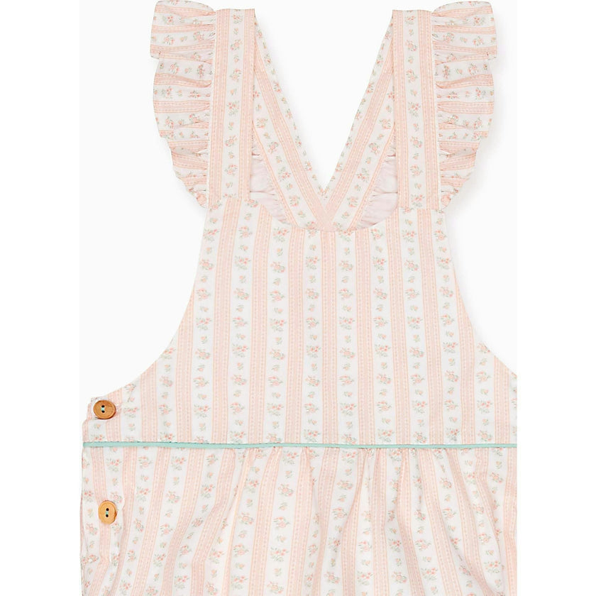 Pink Floral Stripe Ronita Baby Girl Romper Dungarees