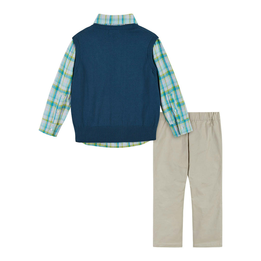 Boys 4-Piece Vest Set | Navy & Khaki Plaid