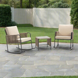 Teamson Home Steel Frame Rocking Chair Conversation Set with Rope Accent Outdoor Furniture