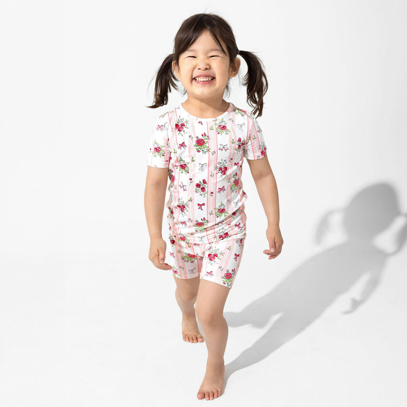 Floral Stripes Bamboo Kids Pajama Short Set