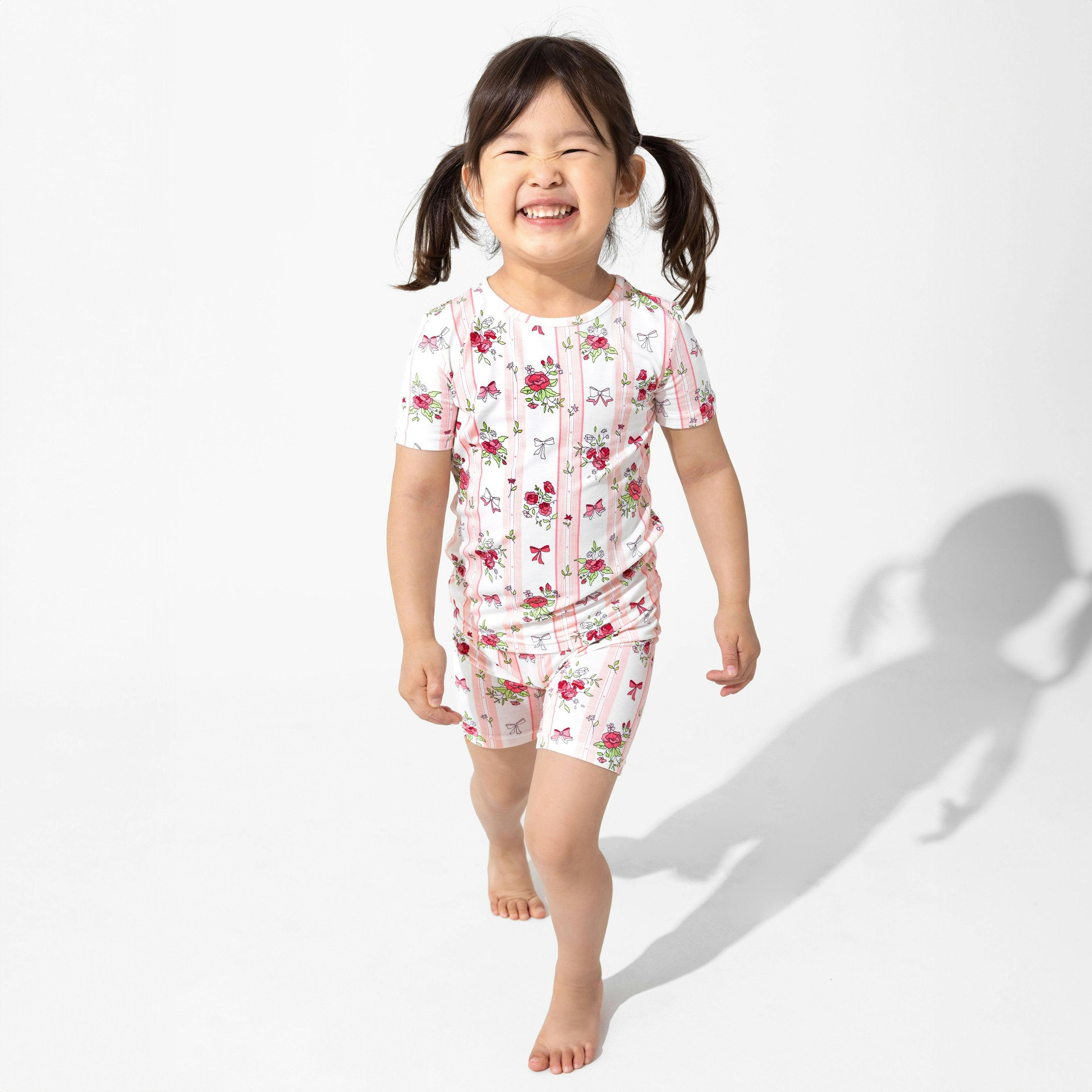 Floral Stripes Bamboo Kids Pajama Short Set