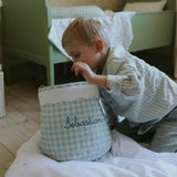 Quilted Storage Basket - Blue Gingham