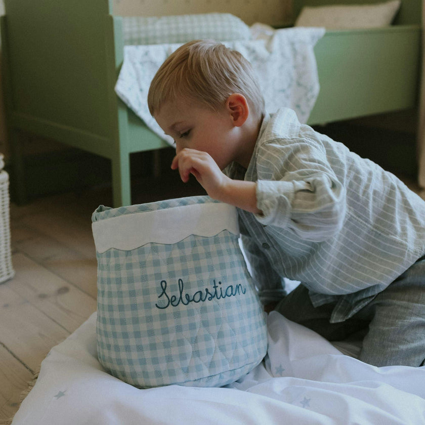 Quilted Storage Basket - Blue Gingham