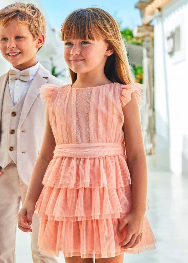 Peach Pleated Tulle Dress