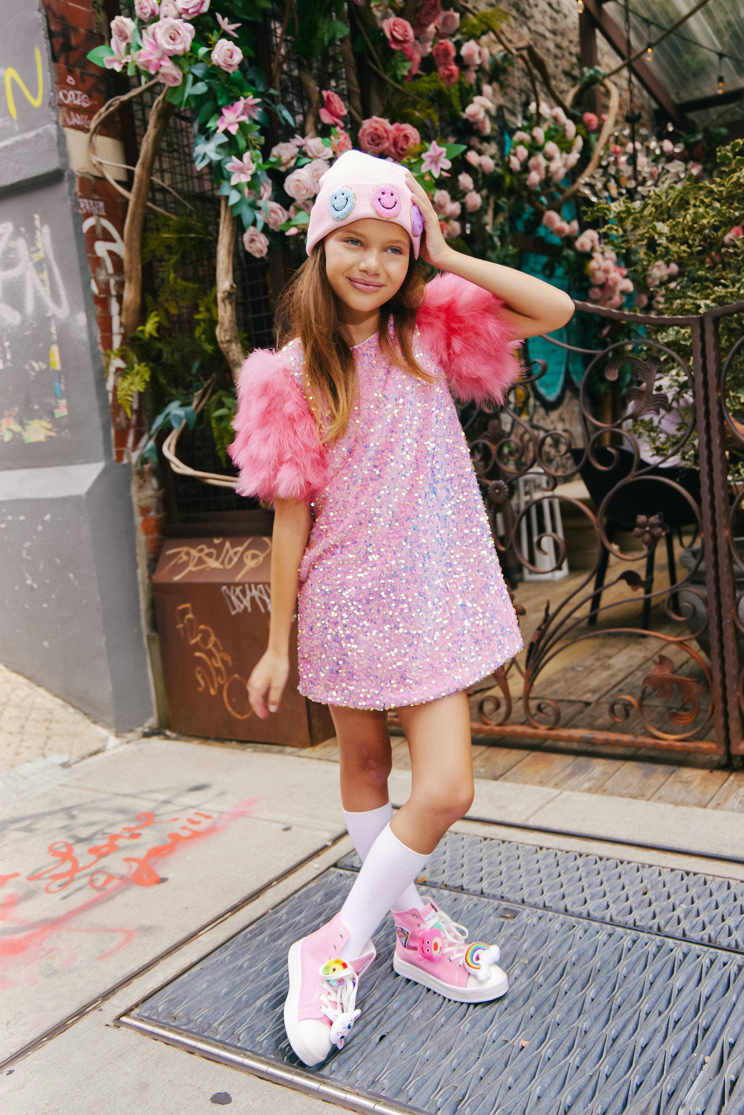 Feather Puff Sleeve Sequin Party Dress