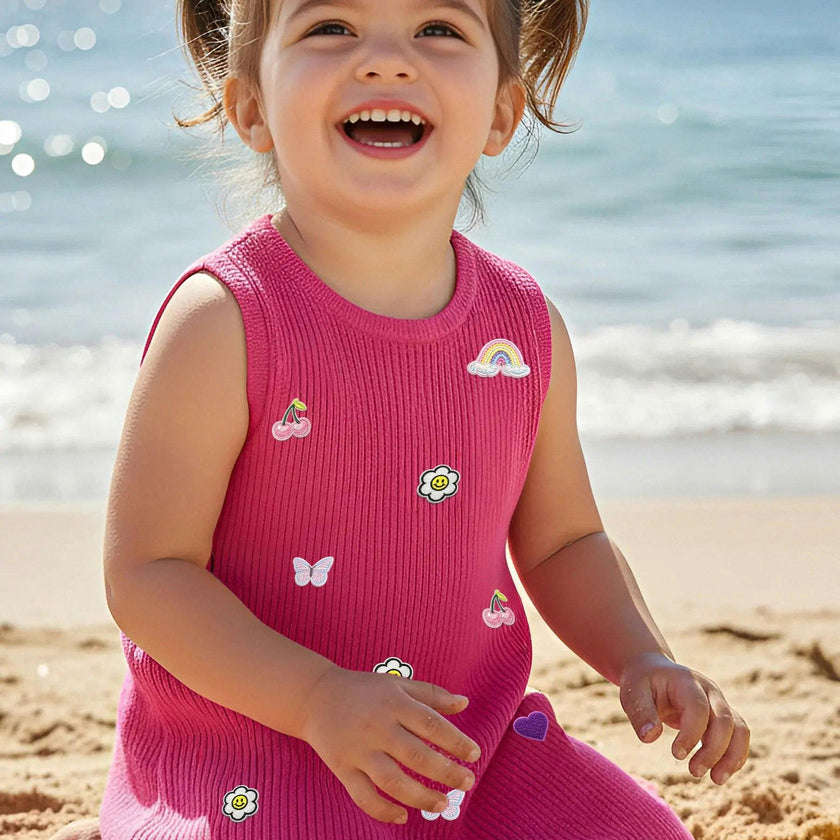 Jada Applique Knit Summer Shift Dress - Fuchsia