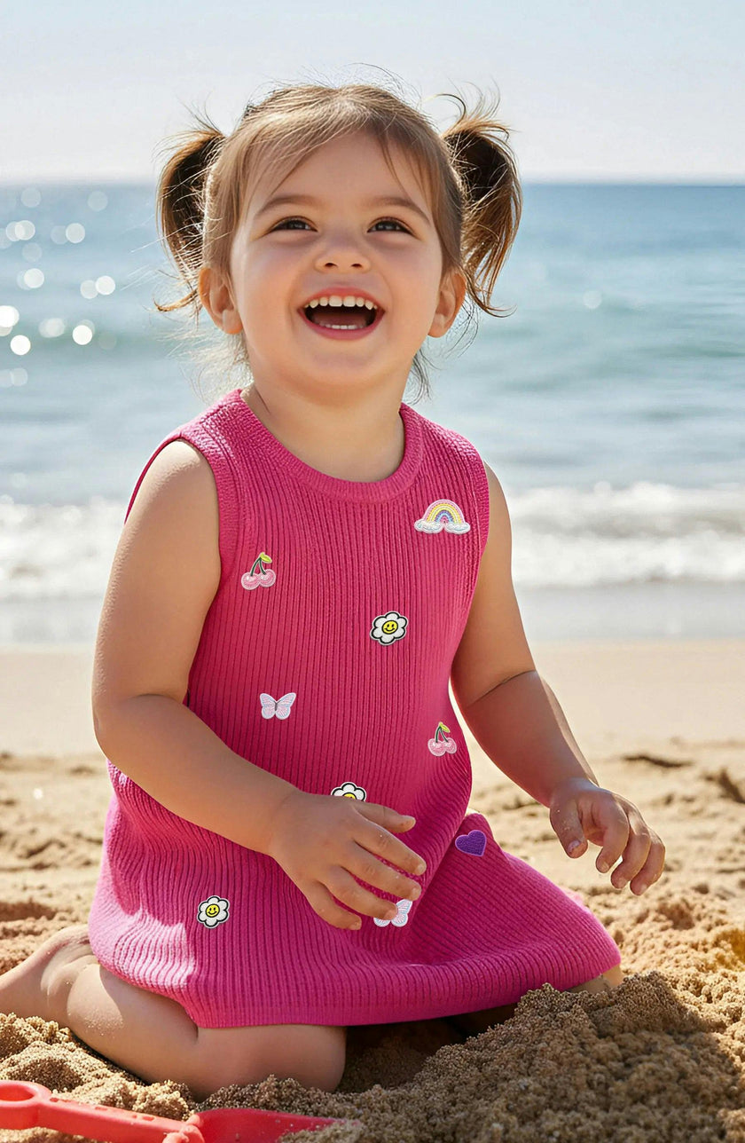 Jada Applique Knit Summer Shift Dress - Fuchsia