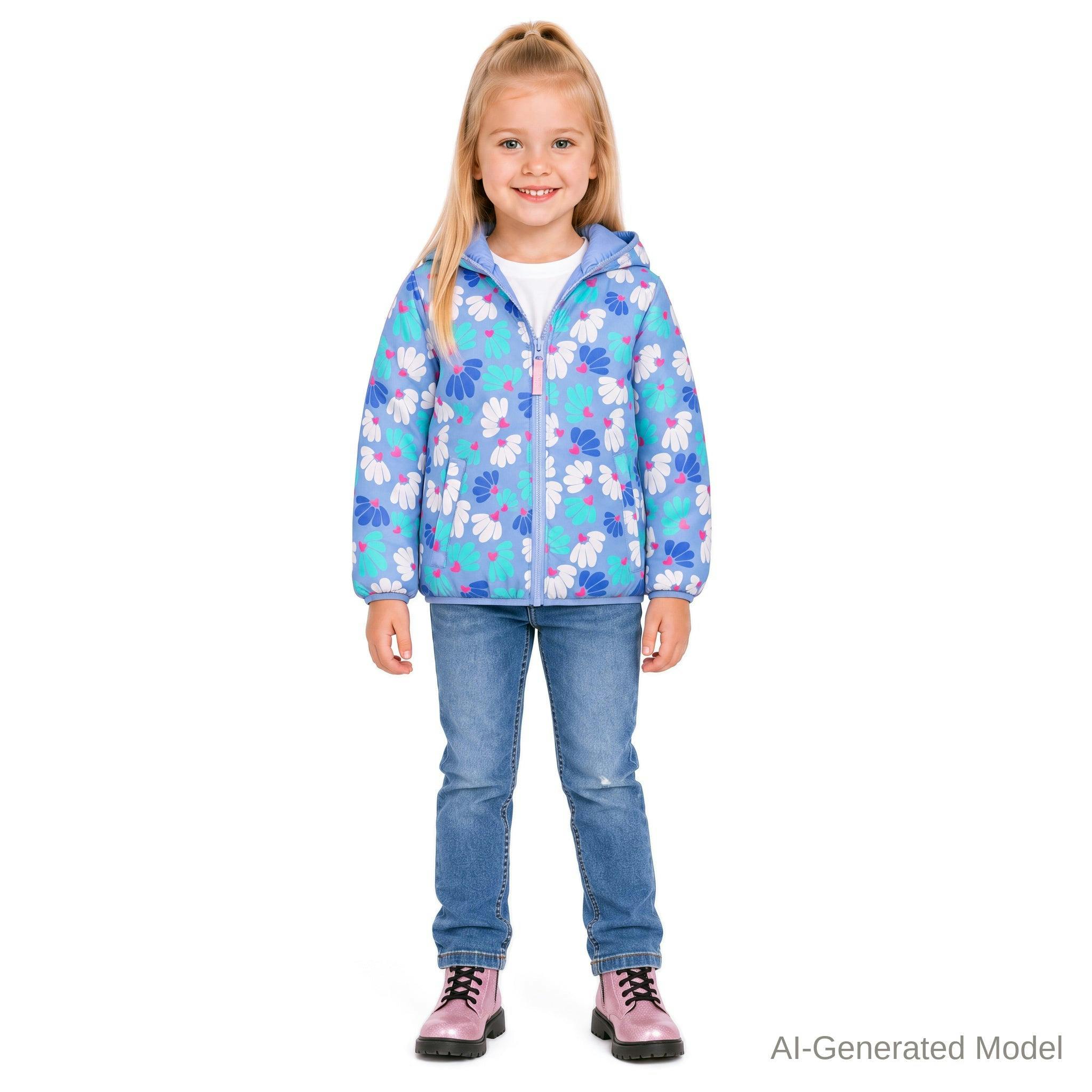 Reversible Color-Changing Puffer Jacket | Blue Floral