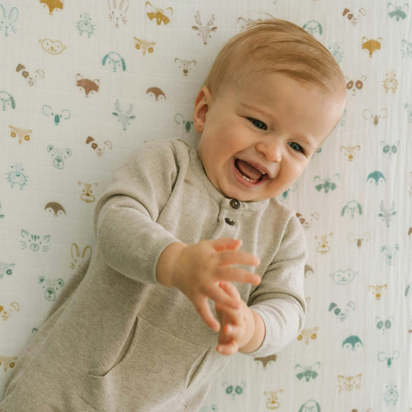 Cotton Muslin Crib Sheet - Animal Crowd