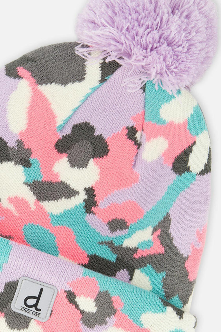 Winter Knit Hat With Pompom Coral Camouflage