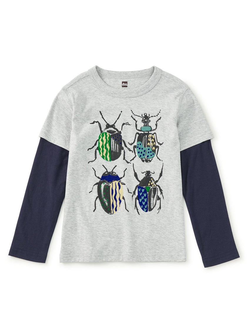 British Beetles Layered Tee, Med Heather Grey