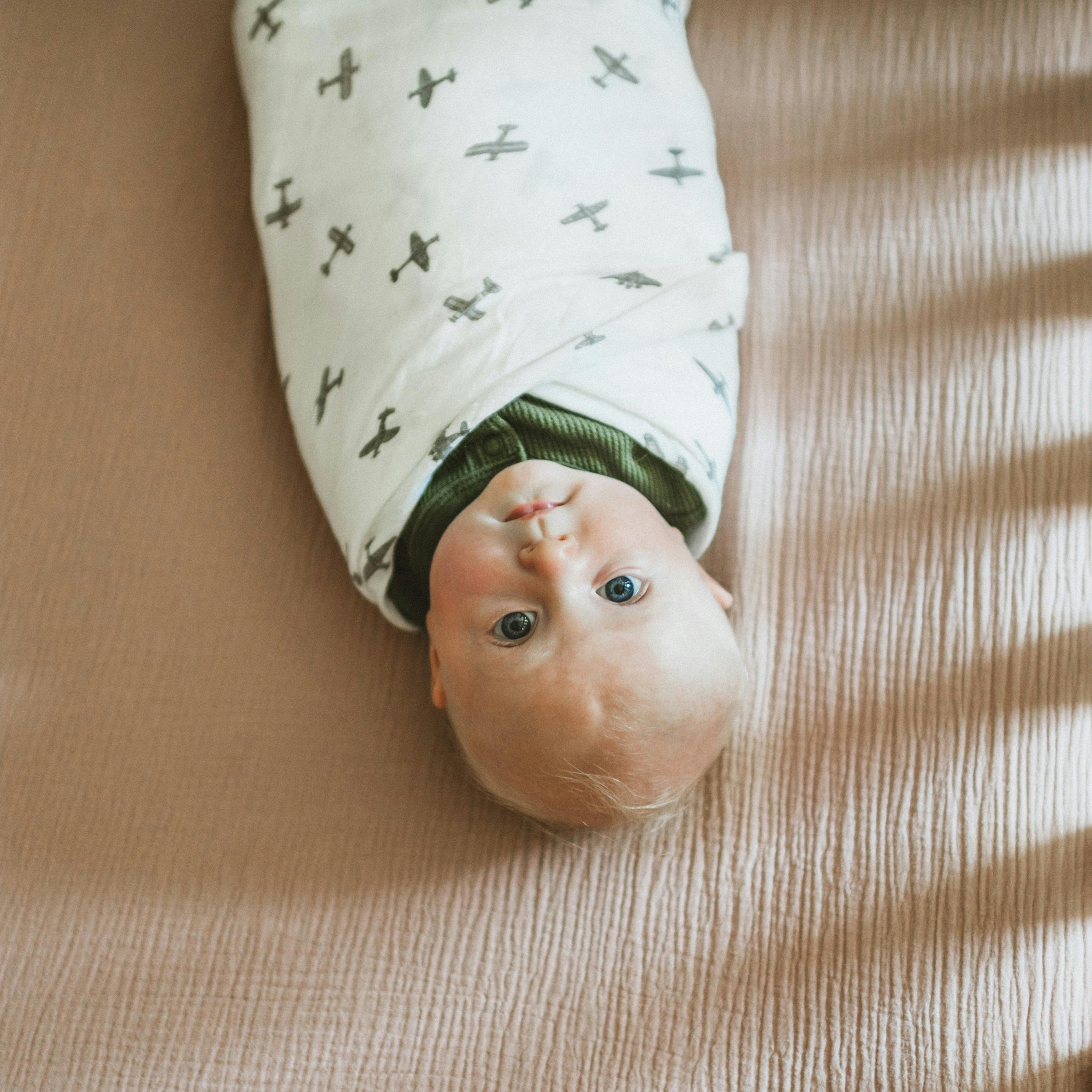 Organic Cotton Muslin Swaddle Blanket - Pewter Planes
