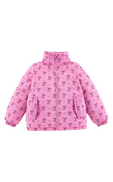 Charlie Heavy Weight Down Puffer Coat, Candy Pink Bow