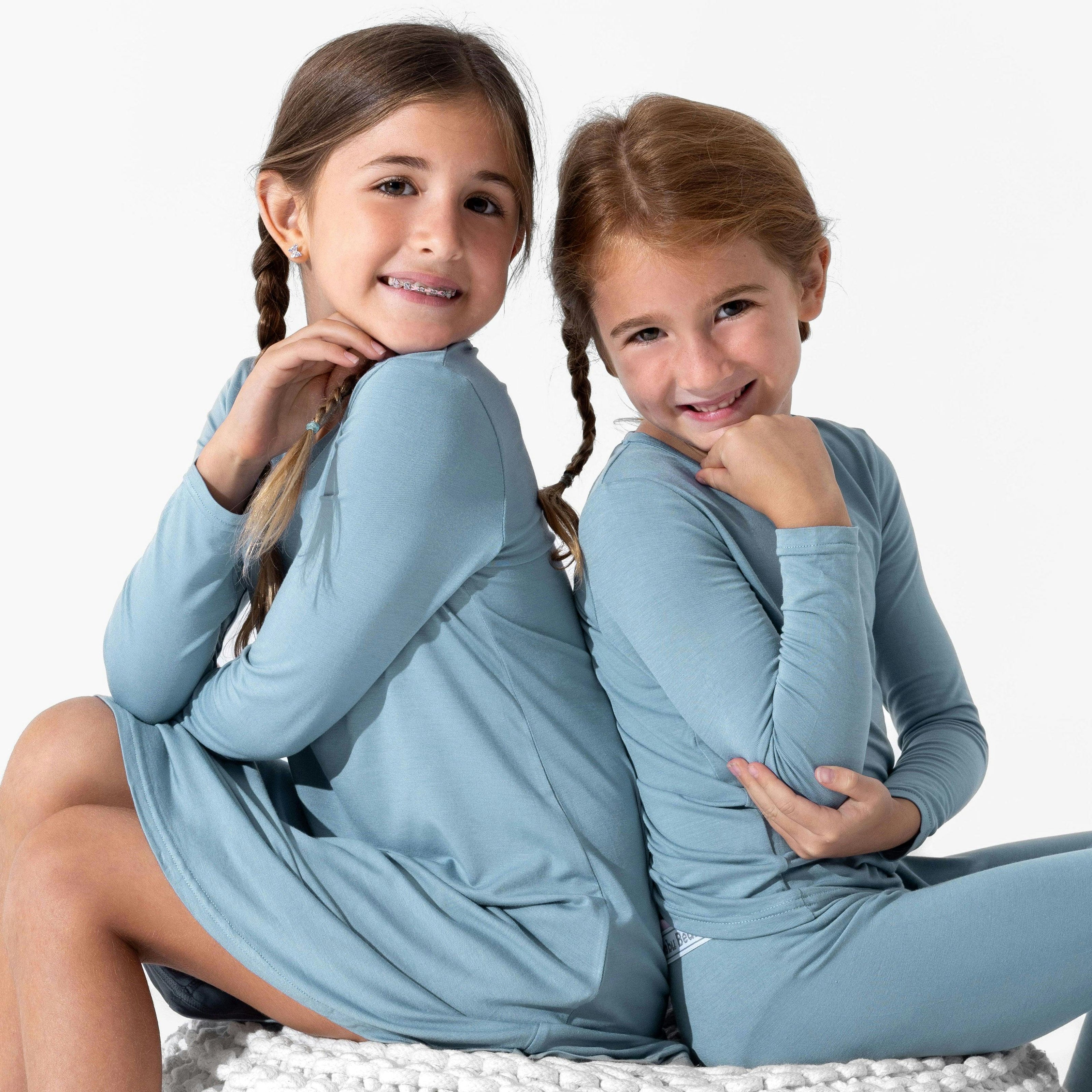 Oasis Teal Bamboo Girls' Long Sleeve Dress