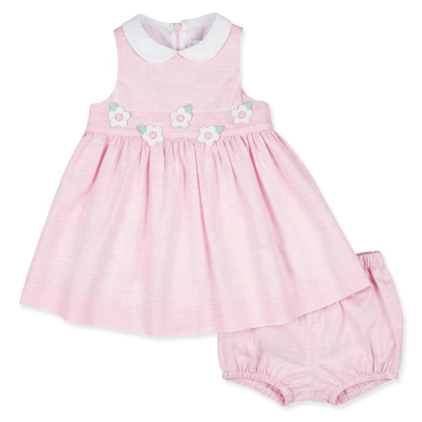 Linen Look Dress & Bloomer With Flowers