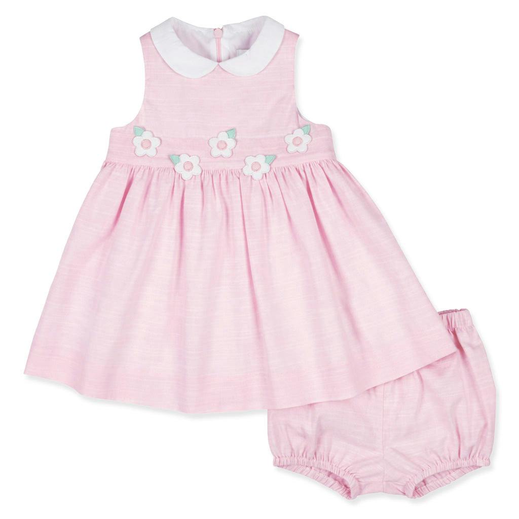 Linen Look Dress & Bloomer With Flowers