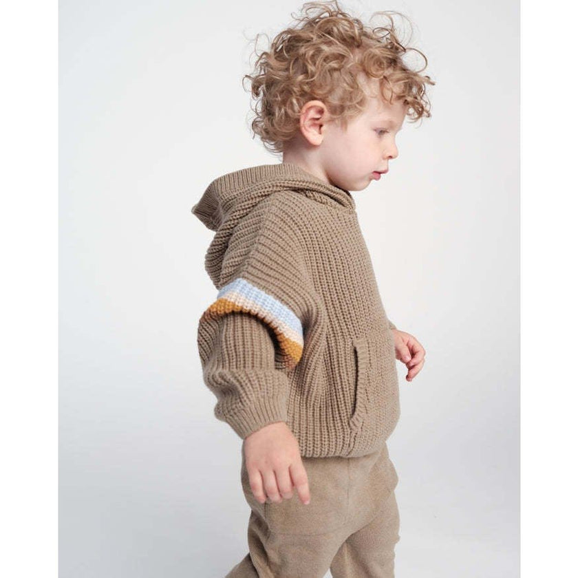 Chunky Ribbed Knit Long Sleeve Front Pocket Boxy Fit Hooded Sweater